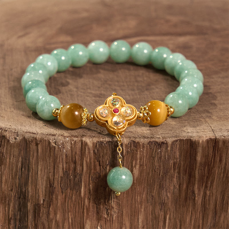 Braccialetto della prosperità con occhio di tigre giallo e giada Buddha Stones
