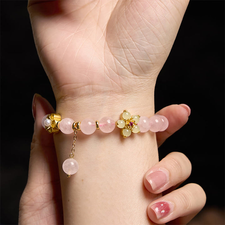 Braccialetto Buddha Stones con fiore di citrino e cristallo rosa