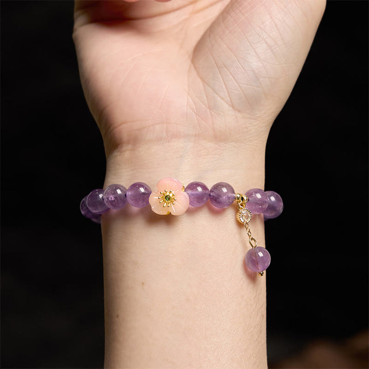 Braccialetto di meditazione Buddha Stones Ametista Peach Blossom Fortune