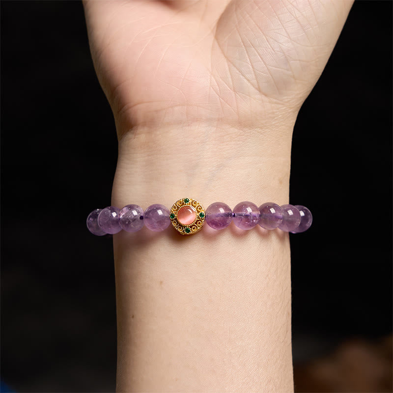 Braccialetto di meditazione Buddha Stones Ametista Peach Blossom Fortune