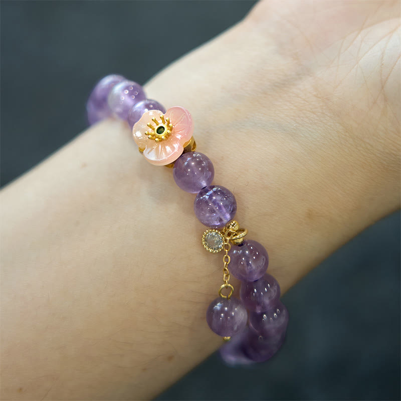 Braccialetto di meditazione Buddha Stones Ametista Peach Blossom Fortune