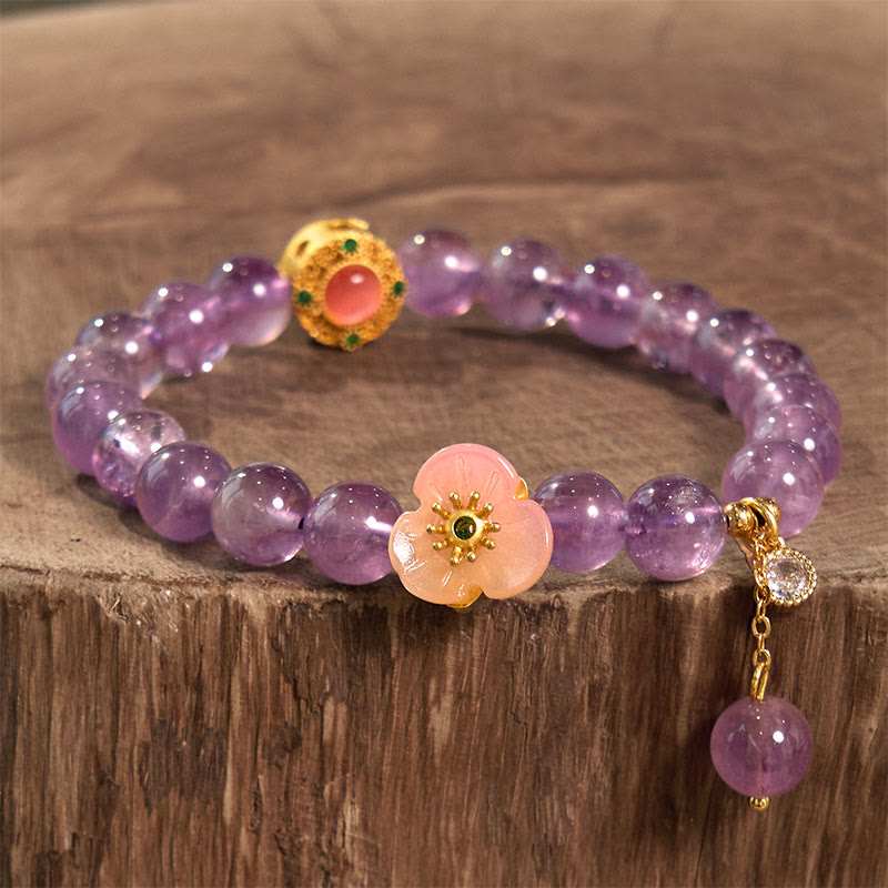 Braccialetto di meditazione Buddha Stones Ametista Peach Blossom Fortune