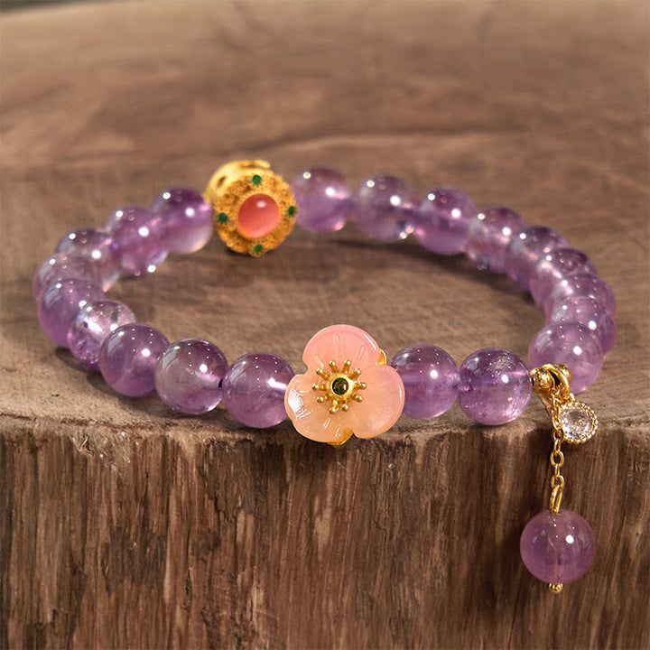 Braccialetto di meditazione Buddha Stones Ametista Peach Blossom Fortune