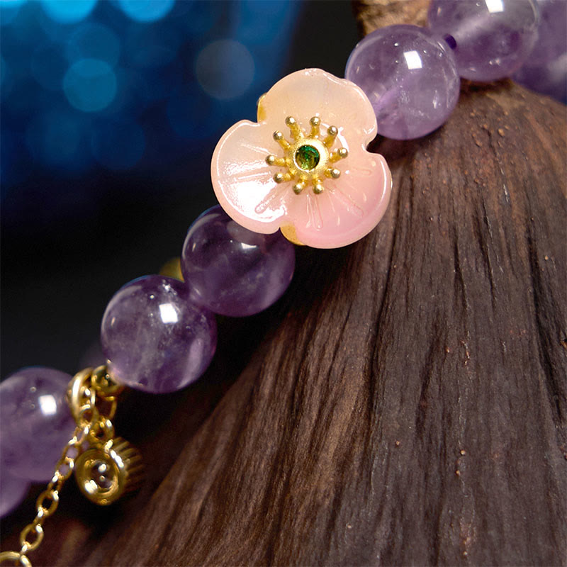 Braccialetto di meditazione Buddha Stones Ametista Peach Blossom Fortune