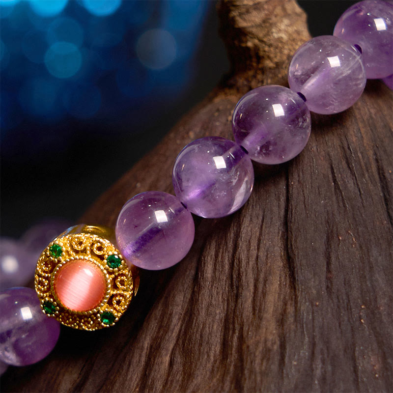 Braccialetto di meditazione Buddha Stones Ametista Peach Blossom Fortune