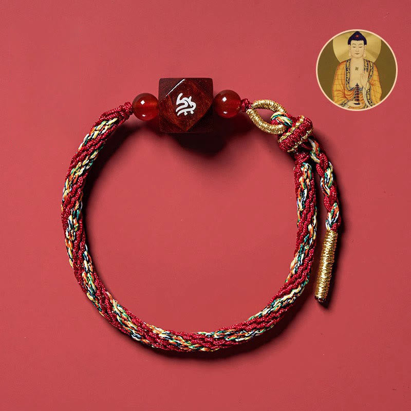Buddha Stones Zodiaco cinese Buddha natale Piccola foglia Sandalo rosso Corda rossa Braccialetto di protezione
