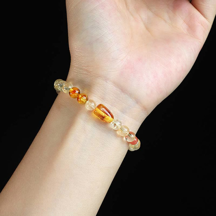 Braccialetto di protezione in cristallo bianco con perle di citrino naturale e topazio Buddha Stones