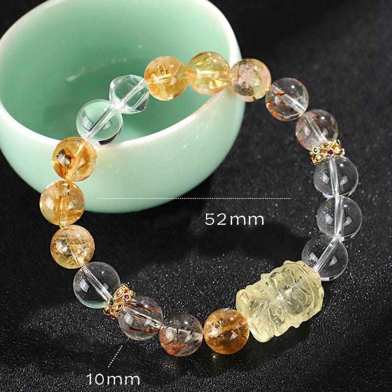 Braccialetto di protezione in cristallo bianco con perle di citrino naturale e topazio Buddha Stones