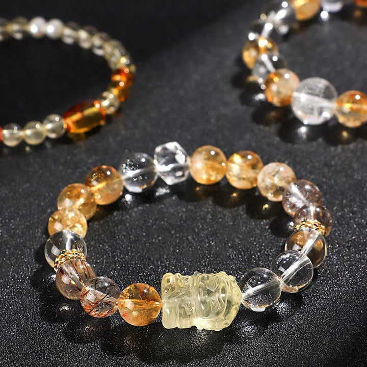 Braccialetto di protezione in cristallo bianco con perle di citrino naturale e topazio Buddha Stones
