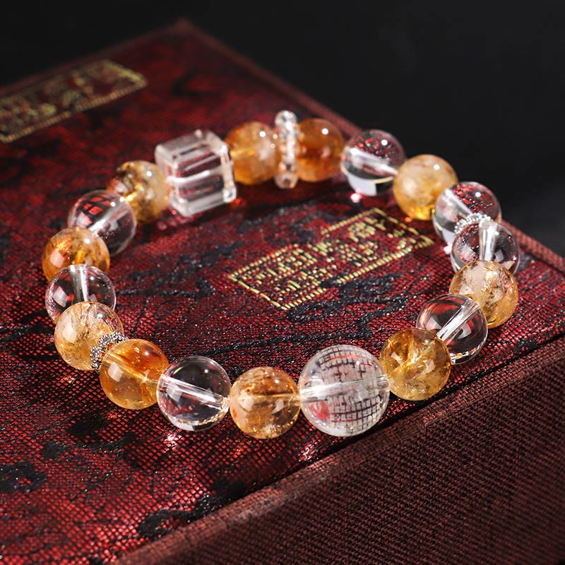 Braccialetto di protezione in cristallo bianco con perle di citrino naturale e topazio Buddha Stones