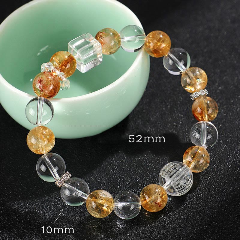 Braccialetto di protezione in cristallo bianco con perle di citrino naturale e topazio Buddha Stones