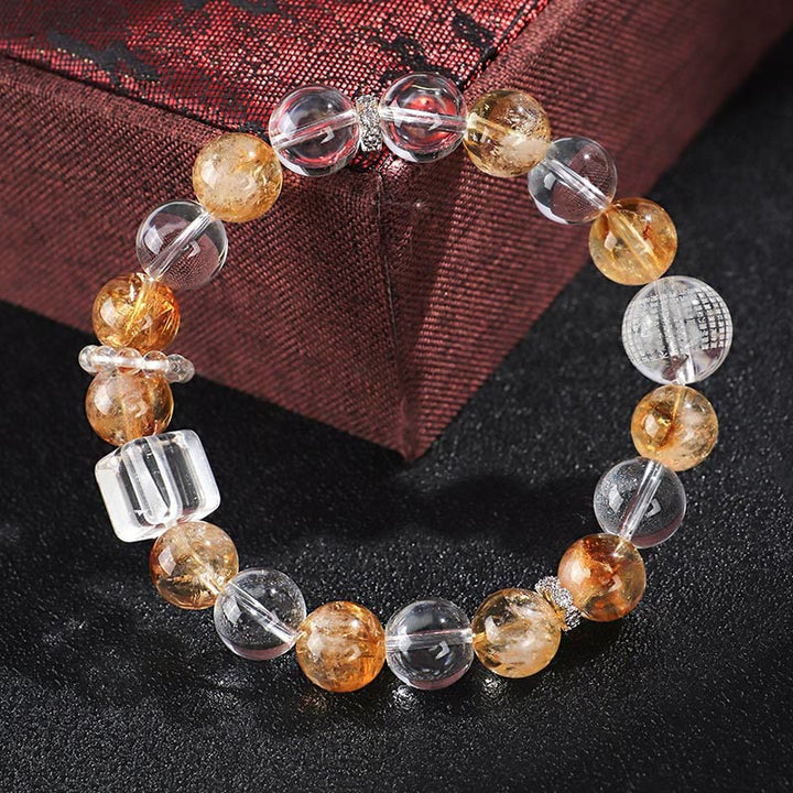 Braccialetto di protezione in cristallo bianco con perle di citrino naturale e topazio Buddha Stones