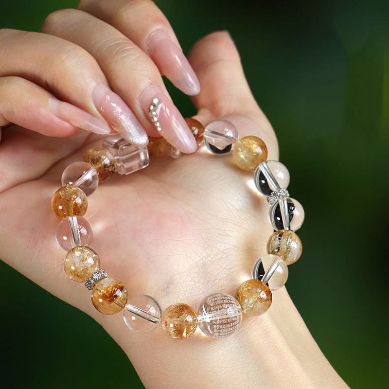 Braccialetto di protezione in cristallo bianco con perle di citrino naturale e topazio Buddha Stones
