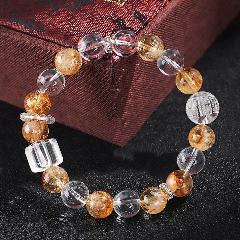 Braccialetto di protezione in cristallo bianco con perle di citrino naturale e topazio Buddha Stones