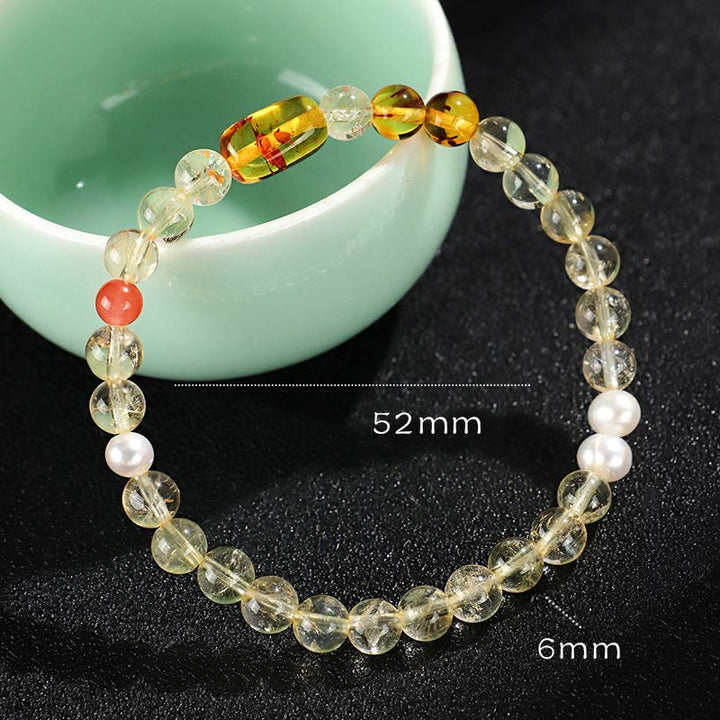 Braccialetto di protezione in cristallo bianco con perle di citrino naturale e topazio Buddha Stones