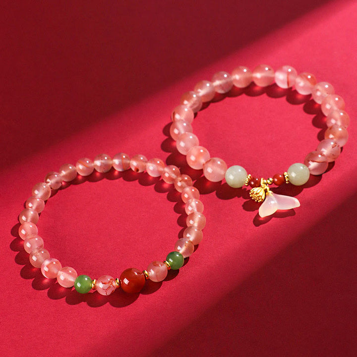 Braccialetto della fortuna Buddha Stones South Red Agate Butterfly Orchid Hetian Jade