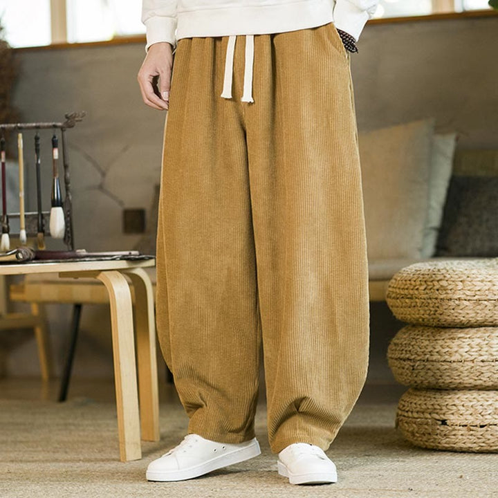 Pantaloni harem in velluto a coste con coulisse da uomo, autunno inverno, Buddha Stones