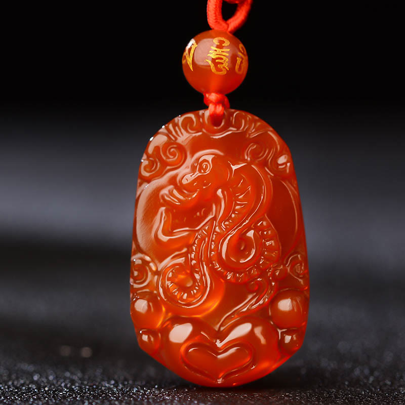 Collana con ciondolo portafortuna in agata rossa dello zodiaco cinese Buddha Stones - image 2