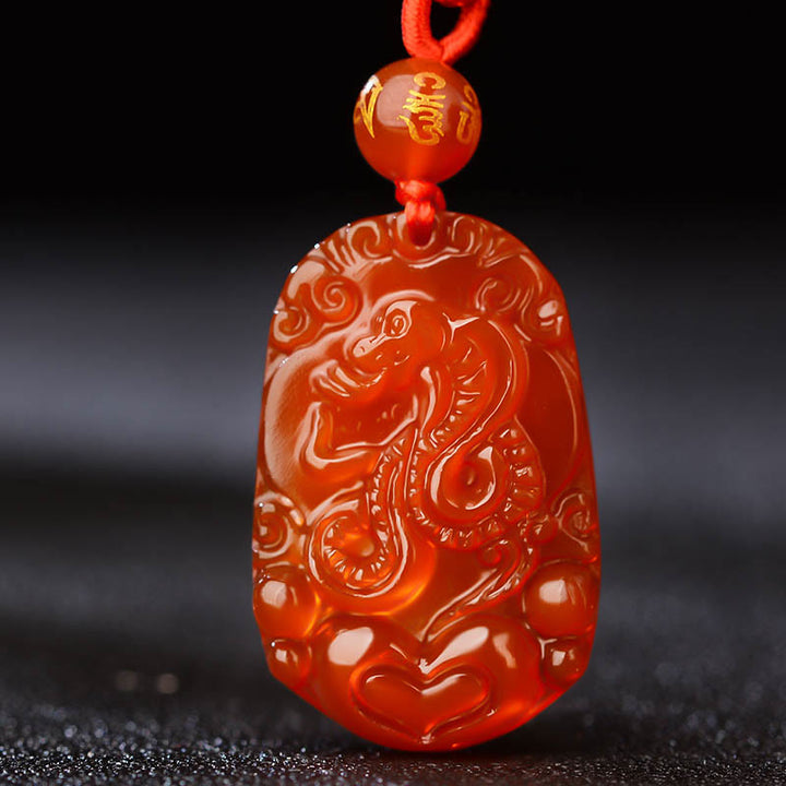 Collana con ciondolo portafortuna in agata rossa dello zodiaco cinese Buddha Stones - image 2