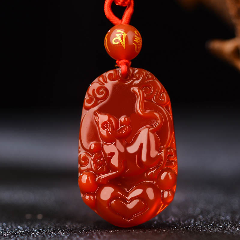 Collana con ciondolo portafortuna in agata rossa dello zodiaco cinese Buddha Stones - Ratto  - image 12