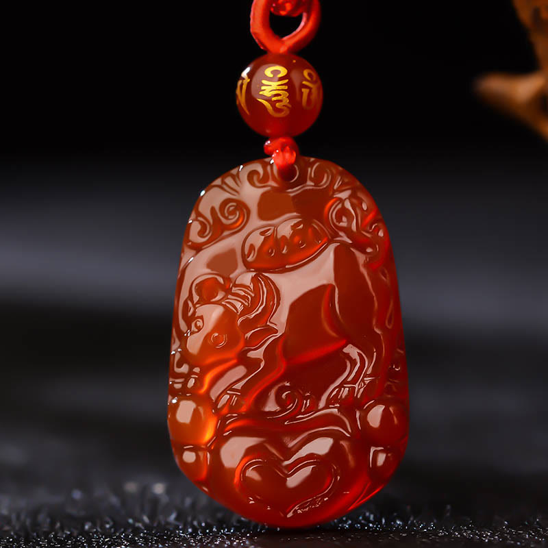 Collana con ciondolo portafortuna in agata rossa dello zodiaco cinese Buddha Stones - Bue  - image 13