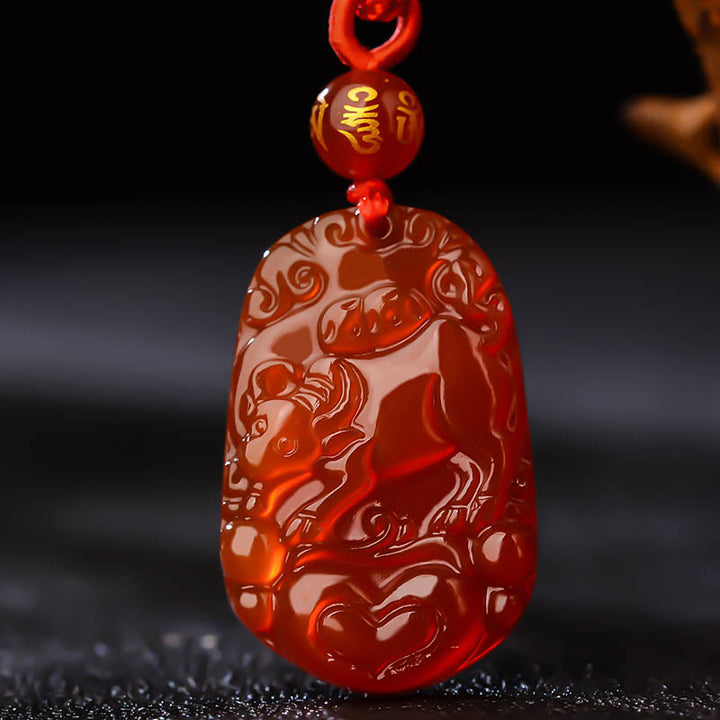 Collana con ciondolo portafortuna in agata rossa dello zodiaco cinese Buddha Stones - Bue  - image 13