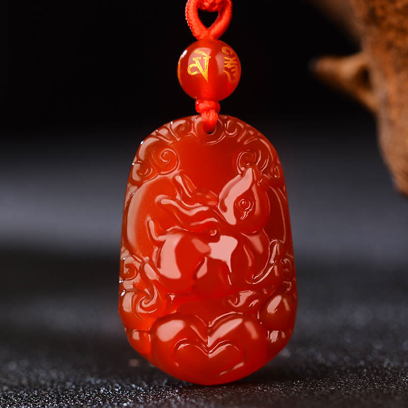 Collana con ciondolo portafortuna in agata rossa dello zodiaco cinese Buddha Stones - Coniglio  - image 15