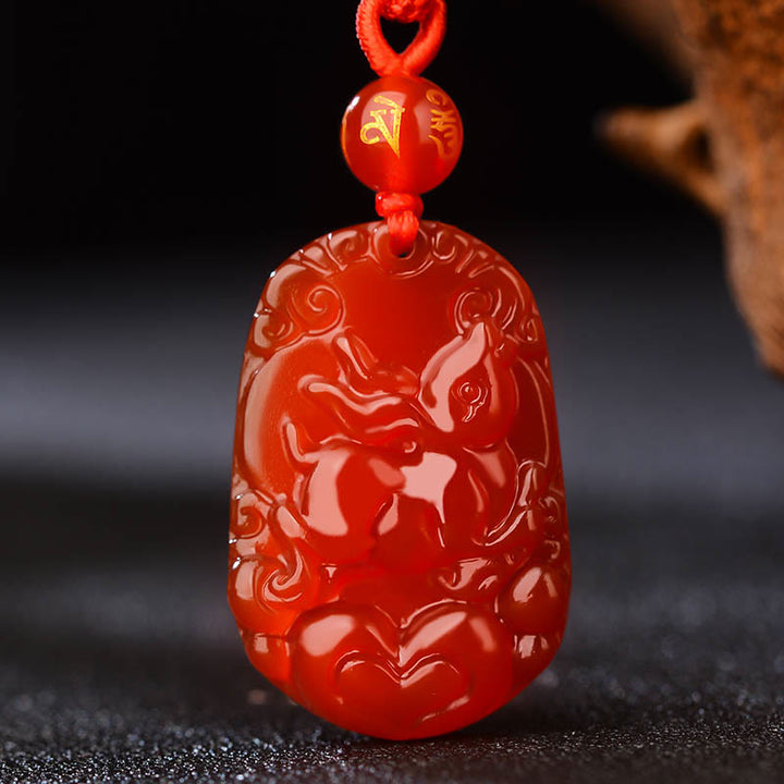 Collana con ciondolo portafortuna in agata rossa dello zodiaco cinese Buddha Stones - Coniglio  - image 15