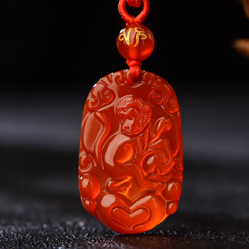 Collana con ciondolo portafortuna in agata rossa dello zodiaco cinese Buddha Stones - Scimmia  - image 19
