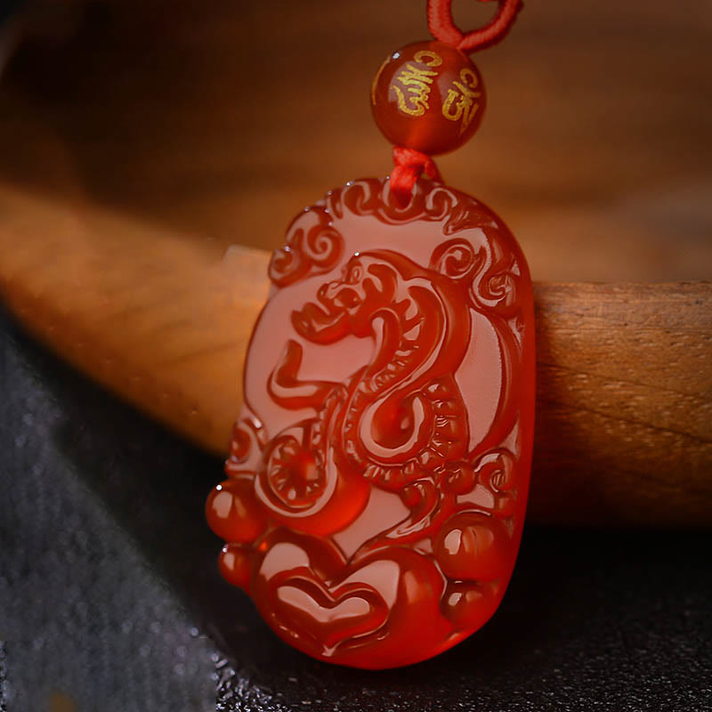 Collana con ciondolo portafortuna in agata rossa dello zodiaco cinese Buddha Stones - Serpente - image 1