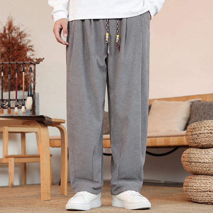 Pantaloni in velluto a coste con coulisse e tasche da uomo Buddha Stones autunno inverno