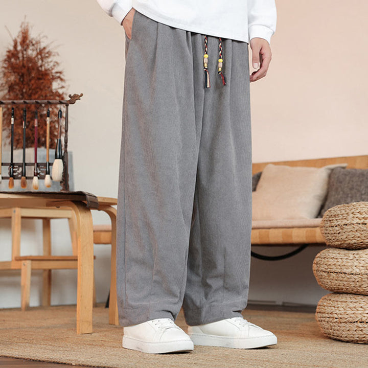 Pantaloni in velluto a coste con coulisse e tasche da uomo Buddha Stones autunno inverno