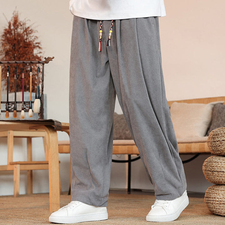 Pantaloni in velluto a coste con coulisse e tasche da uomo Buddha Stones autunno inverno - Grigio - US/UK/AU46, EU56 (5XL) - image 0