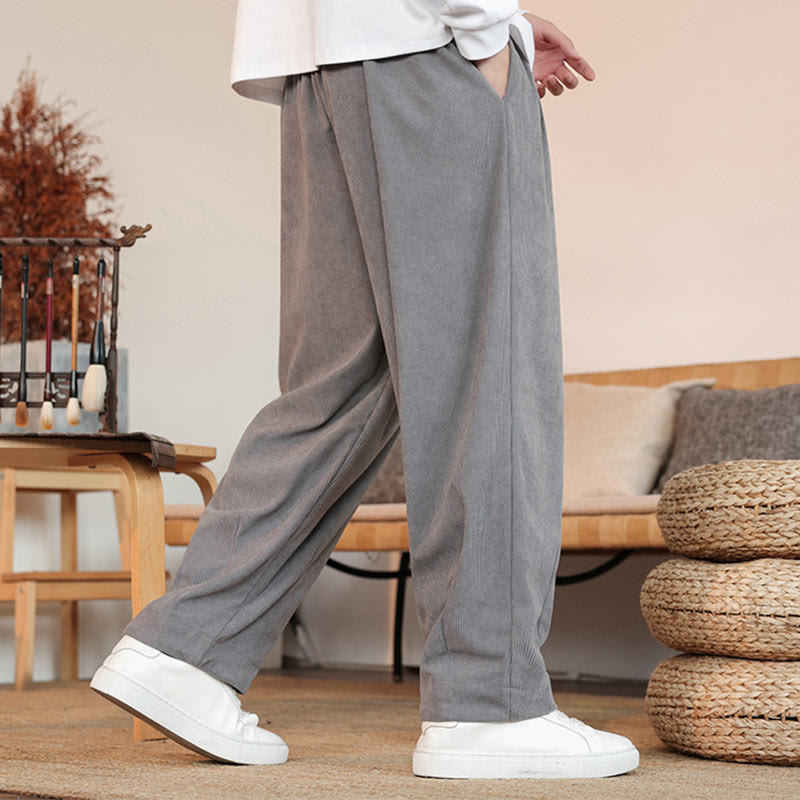 Pantaloni in velluto a coste con coulisse e tasche da uomo Buddha Stones autunno inverno - image 3