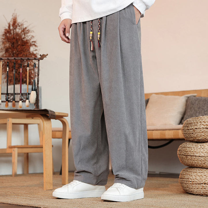 Pantaloni in velluto a coste con coulisse e tasche da uomo Buddha Stones autunno inverno