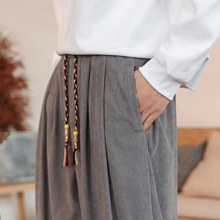 Pantaloni in velluto a coste con coulisse e tasche da uomo Buddha Stones autunno inverno