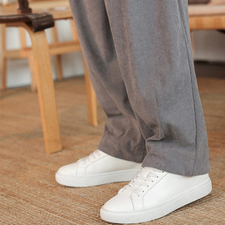 Pantaloni in velluto a coste con coulisse e tasche da uomo Buddha Stones autunno inverno