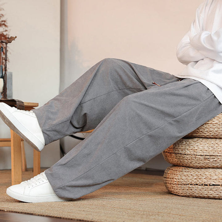 Pantaloni in velluto a coste con coulisse e tasche da uomo Buddha Stones autunno inverno