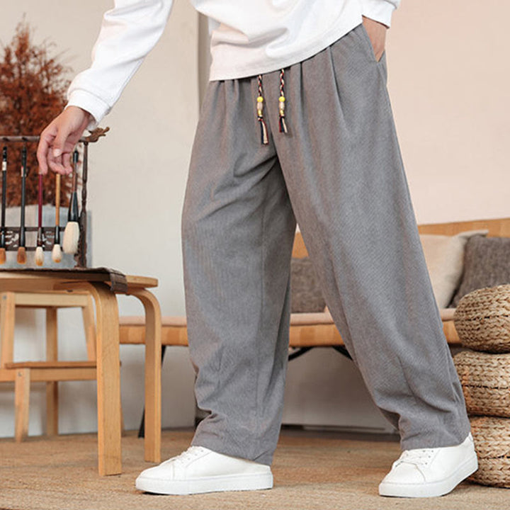 Pantaloni in velluto a coste con coulisse e tasche da uomo Buddha Stones autunno inverno