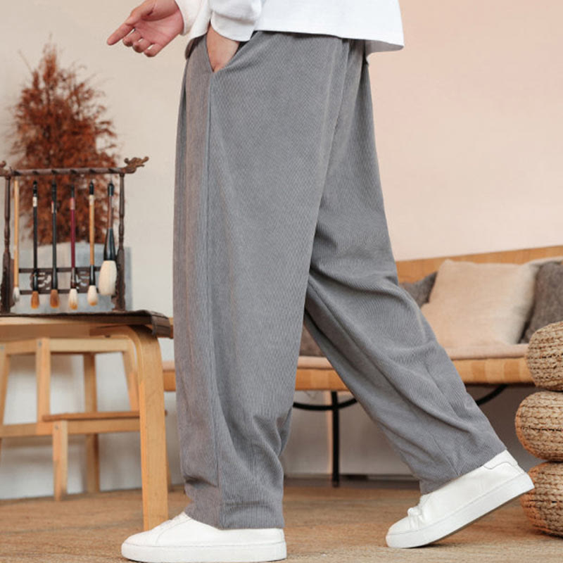 Pantaloni in velluto a coste con coulisse e tasche da uomo Buddha Stones autunno inverno