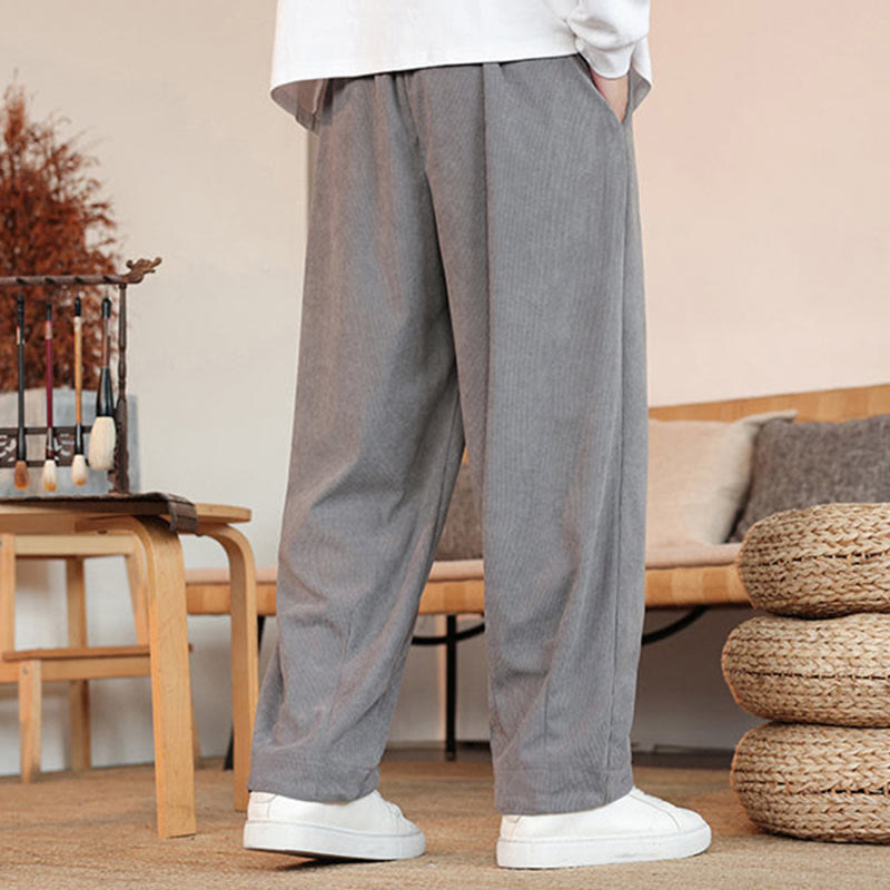Pantaloni in velluto a coste con coulisse e tasche da uomo Buddha Stones autunno inverno - image 4