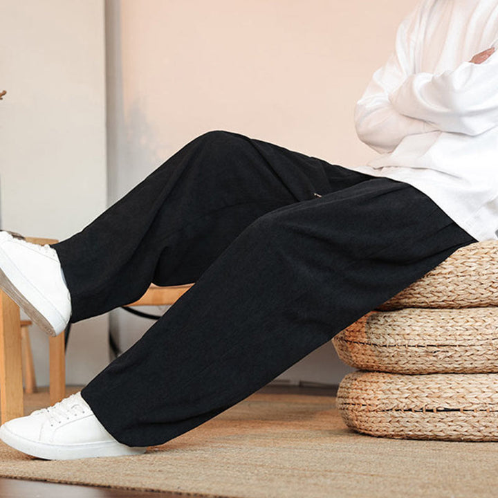 Pantaloni in velluto a coste con coulisse e tasche da uomo Buddha Stones autunno inverno