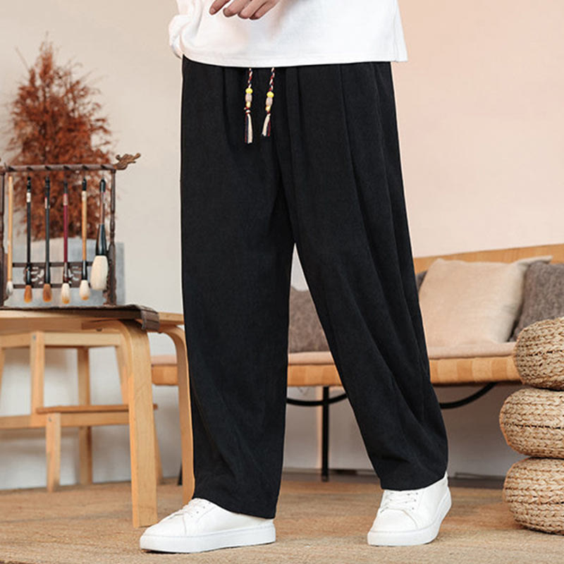 Pantaloni in velluto a coste con coulisse e tasche da uomo Buddha Stones autunno inverno - Nero - US/UK/AU46, EU56 (5XL) - image 14