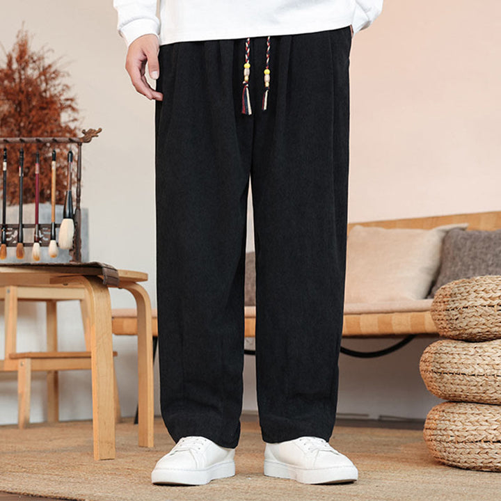 Pantaloni in velluto a coste con coulisse e tasche da uomo Buddha Stones autunno inverno