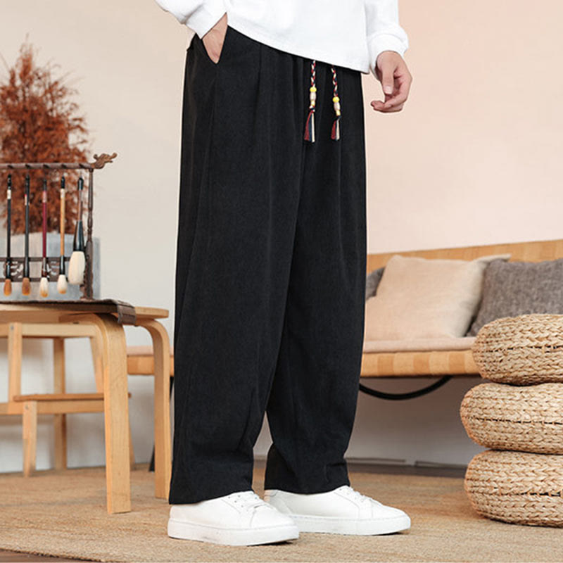 Pantaloni in velluto a coste con coulisse e tasche da uomo Buddha Stones autunno inverno