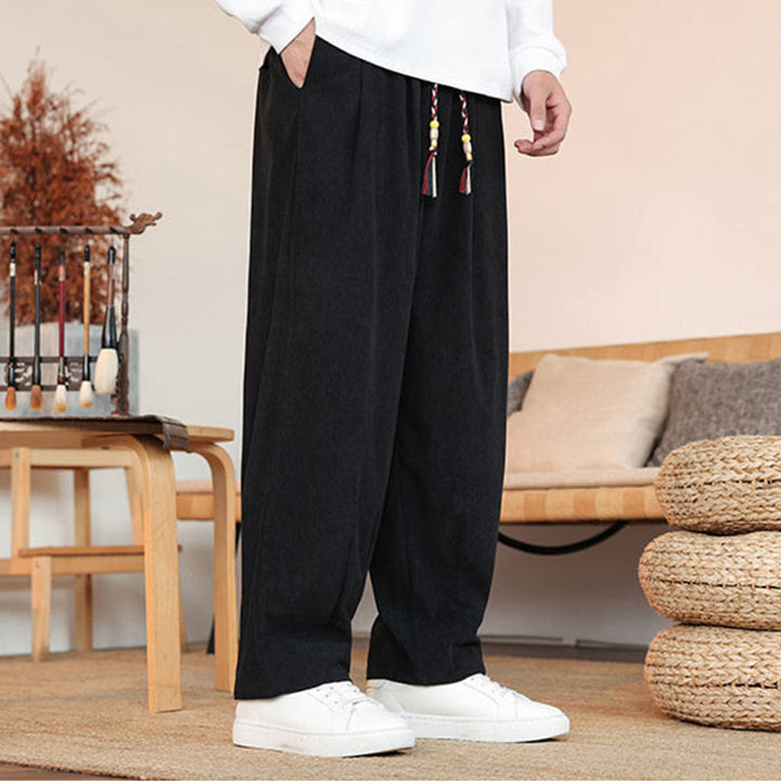 Pantaloni in velluto a coste con coulisse e tasche da uomo Buddha Stones autunno inverno