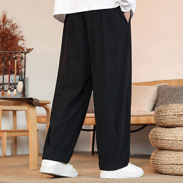 Pantaloni in velluto a coste con coulisse e tasche da uomo Buddha Stones autunno inverno