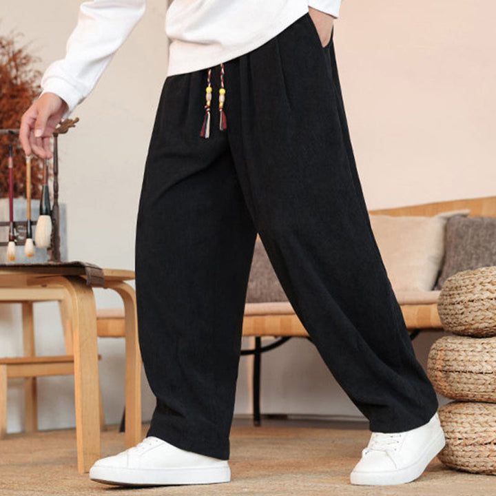 Pantaloni in velluto a coste con coulisse e tasche da uomo Buddha Stones autunno inverno