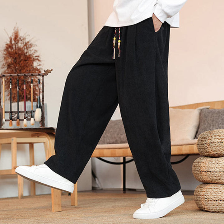 Pantaloni in velluto a coste con coulisse e tasche da uomo Buddha Stones autunno inverno