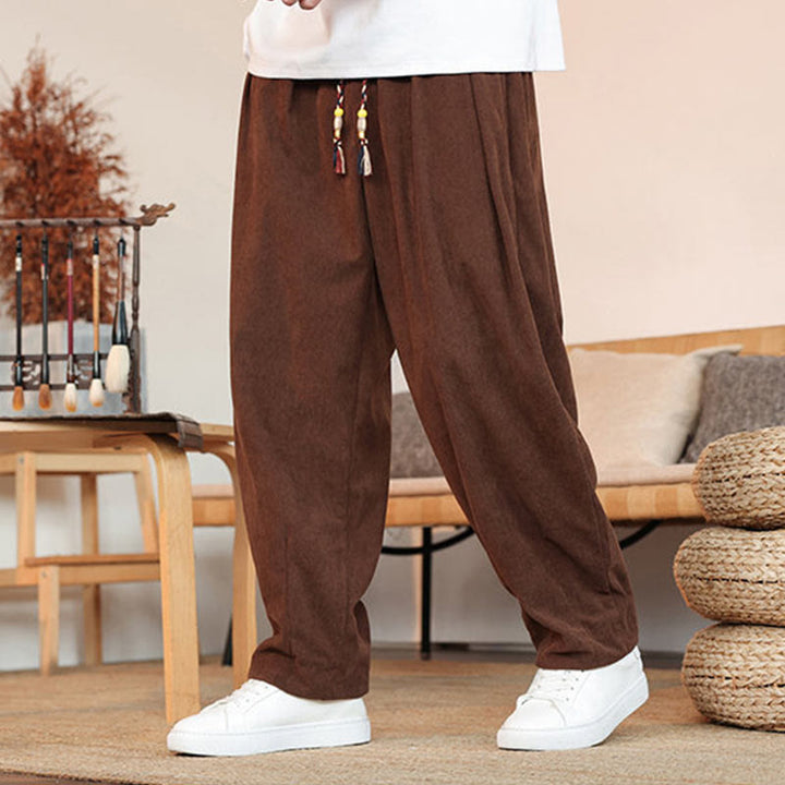 Pantaloni in velluto a coste con coulisse e tasche da uomo Buddha Stones autunno inverno